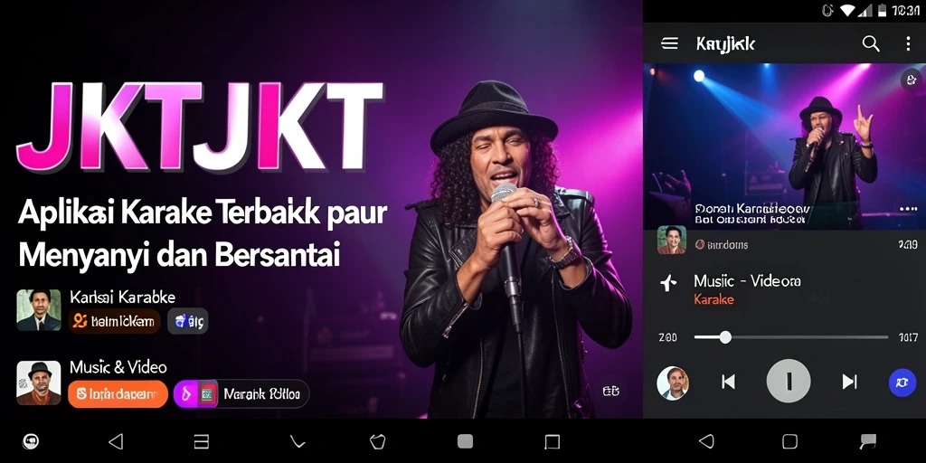 Antarmuka pengguna JKTJKT dengan fitur karaoke yang praktis.